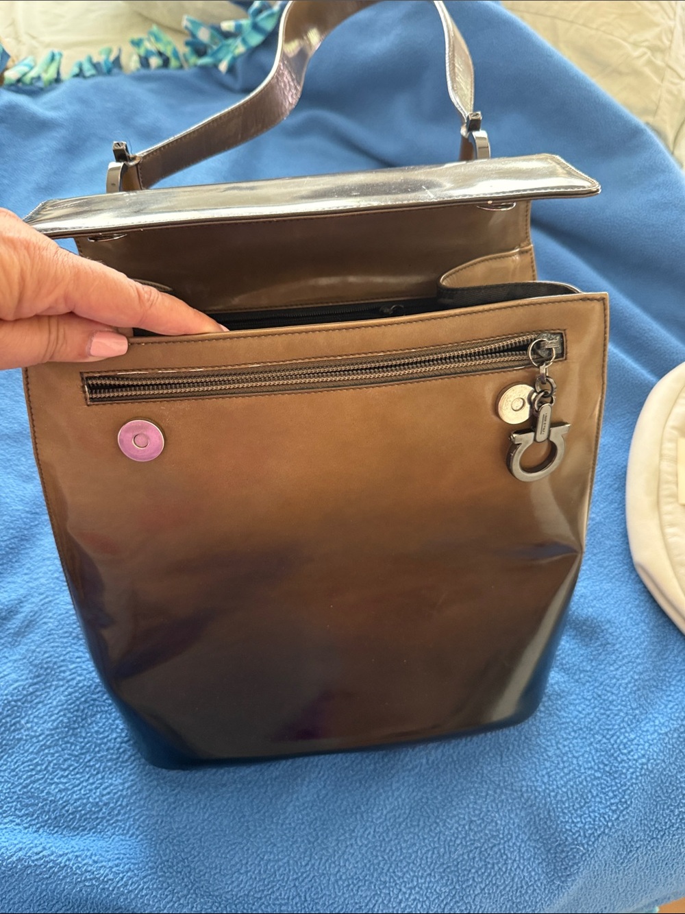 Salvatore Ferragamo rare ombré brown Glossy Shoulder Bag with Charm